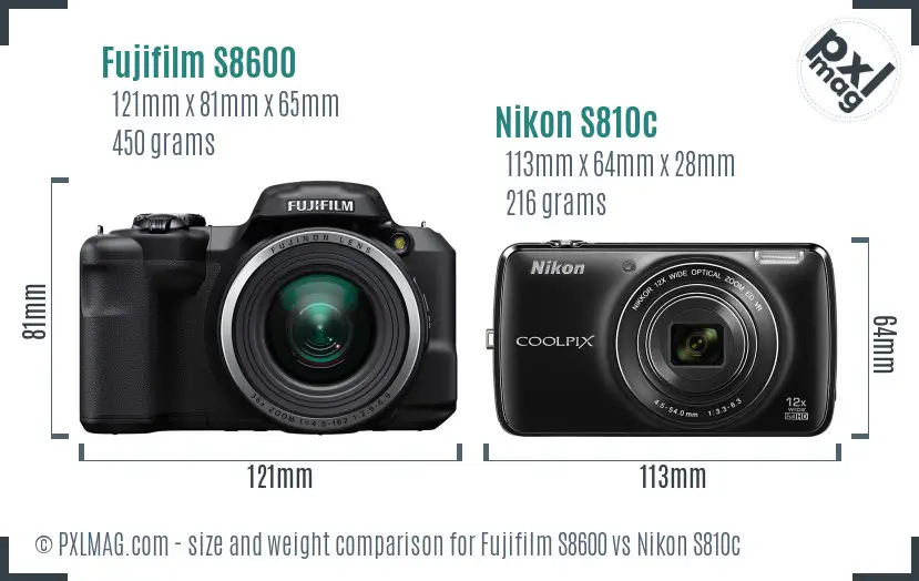 Fujifilm S8600 vs Nikon S810c size comparison