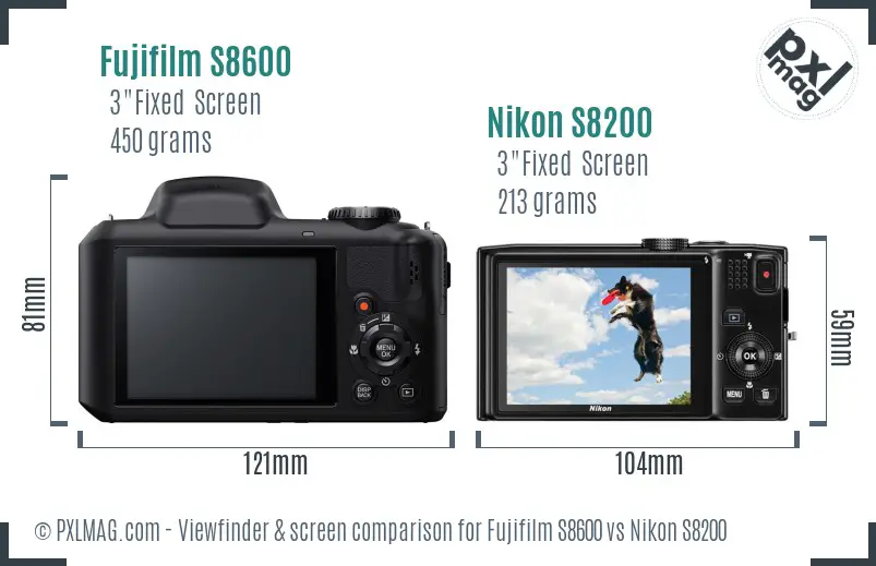 Fujifilm S8600 vs Nikon S8200 Screen and Viewfinder comparison
