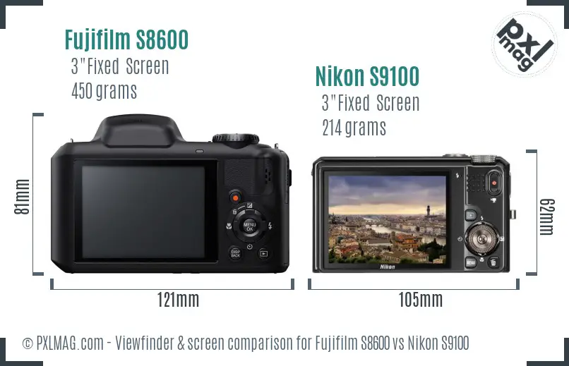 Fujifilm S8600 vs Nikon S9100 Screen and Viewfinder comparison