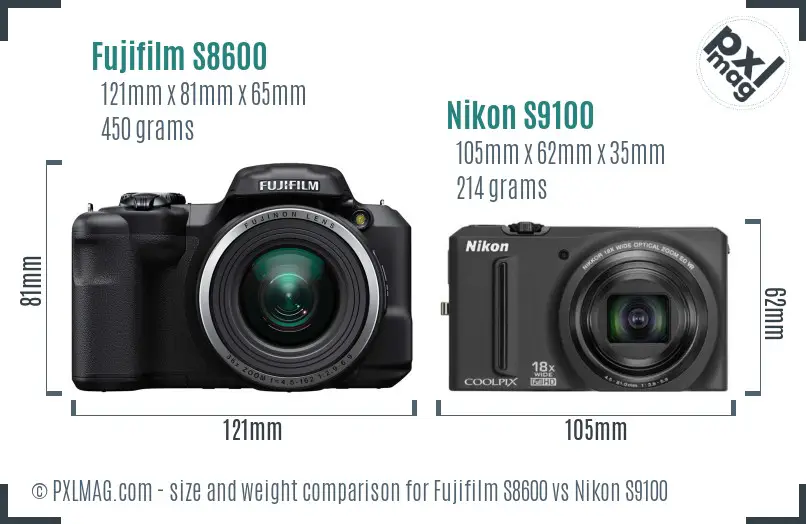 Fujifilm S8600 vs Nikon S9100 size comparison