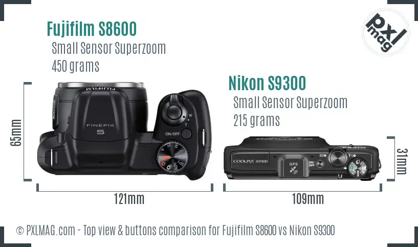 Fujifilm S8600 vs Nikon S9300 top view buttons comparison