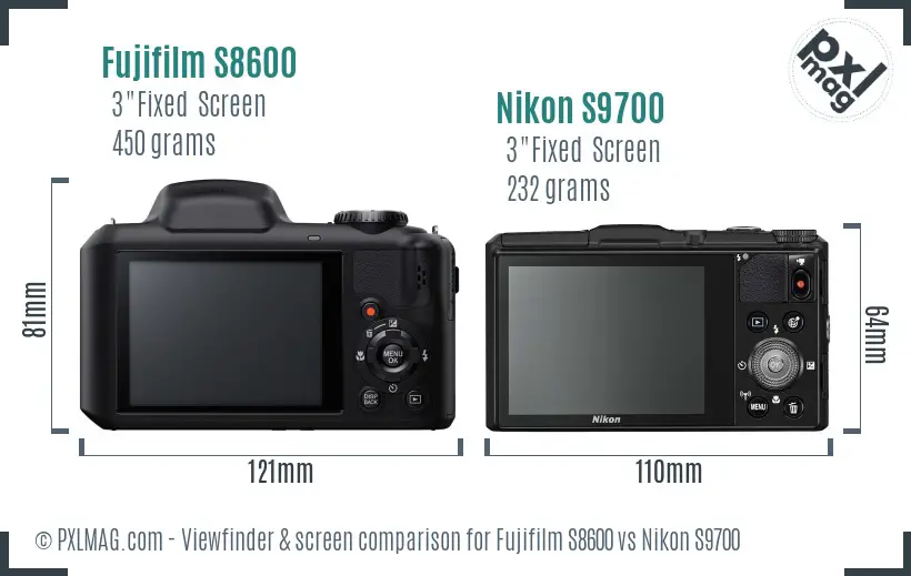 Fujifilm S8600 vs Nikon S9700 Screen and Viewfinder comparison Fujifilm S8600 vs Nikon S9700 Screen and Viewfinder comparison