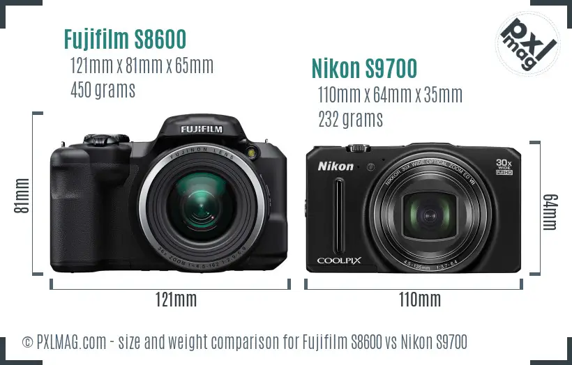Fujifilm S8600 vs Nikon S9700 size comparison Fujifilm S8600 vs Nikon S9700 size comparison
