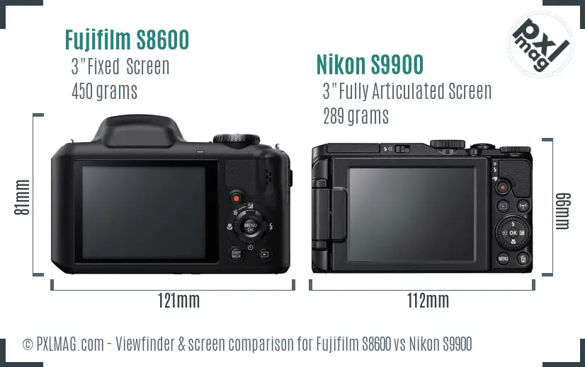Fujifilm S8600 vs Nikon S9900 Screen and Viewfinder comparison