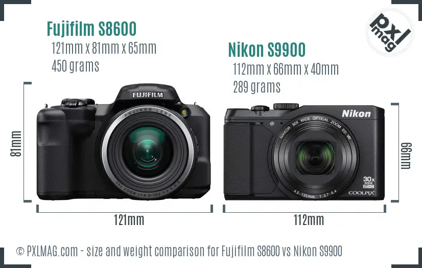Fujifilm S8600 vs Nikon S9900 size comparison