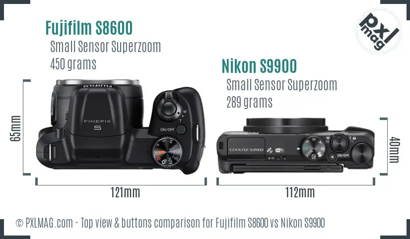 Fujifilm S8600 vs Nikon S9900 top view buttons comparison