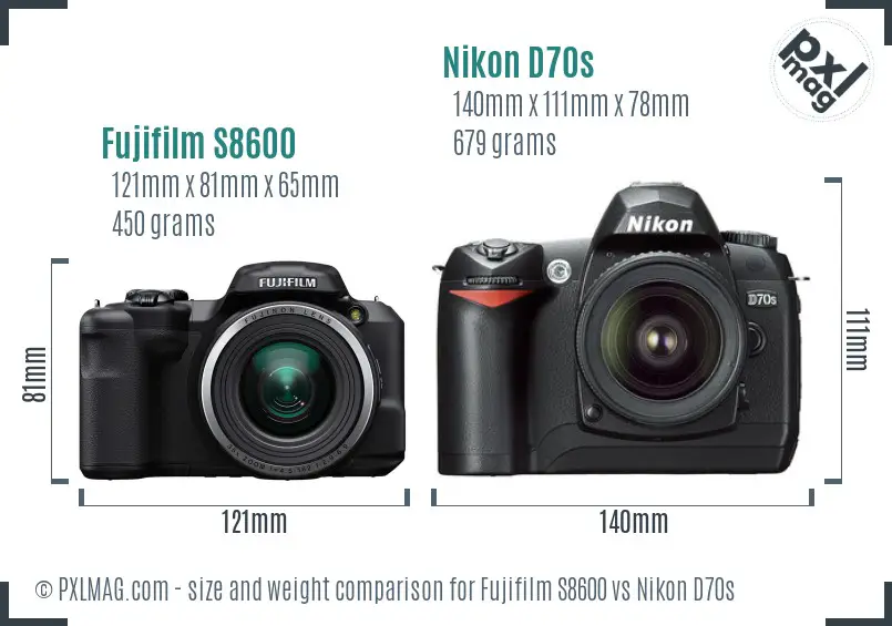 Fujifilm S8600 vs Nikon D70s size comparison