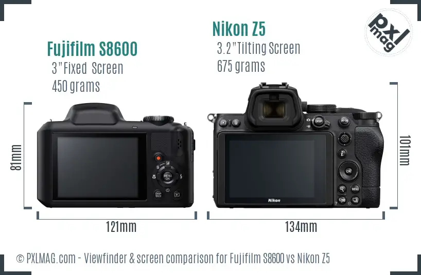 Fujifilm S8600 vs Nikon Z5 Screen and Viewfinder comparison