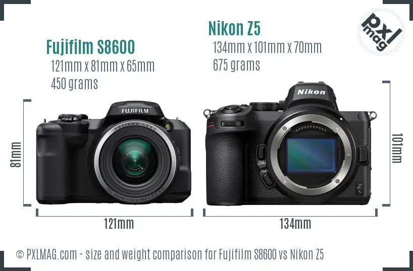 Fujifilm S8600 vs Nikon Z5 size comparison