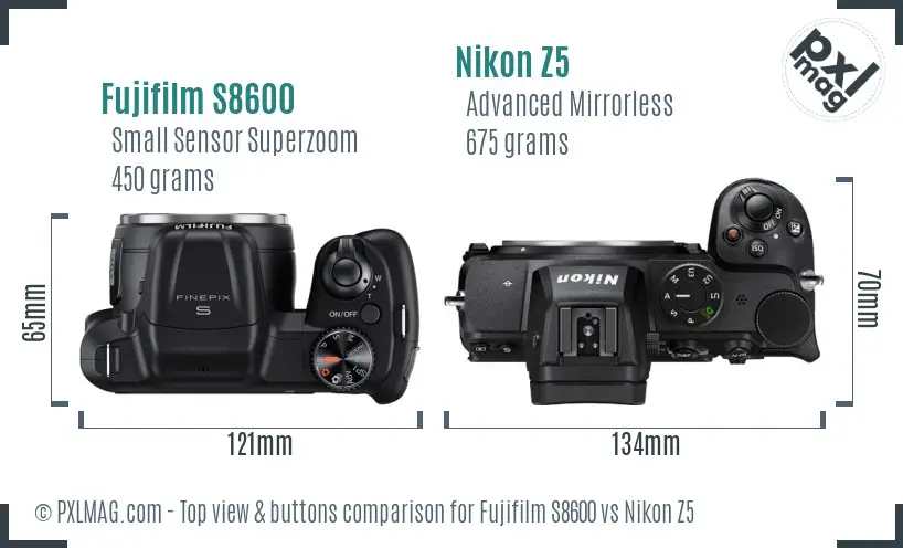 Fujifilm S8600 vs Nikon Z5 top view buttons comparison