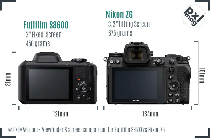 Fujifilm S8600 vs Nikon Z6 Screen and Viewfinder comparison