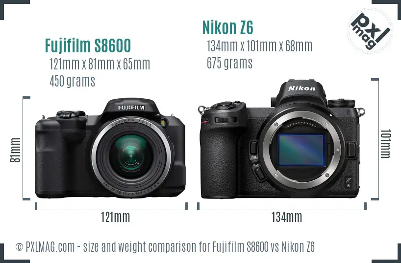 Fujifilm S8600 vs Nikon Z6 size comparison