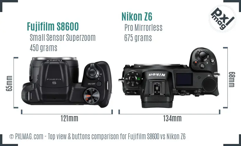 Fujifilm S8600 vs Nikon Z6 top view buttons comparison