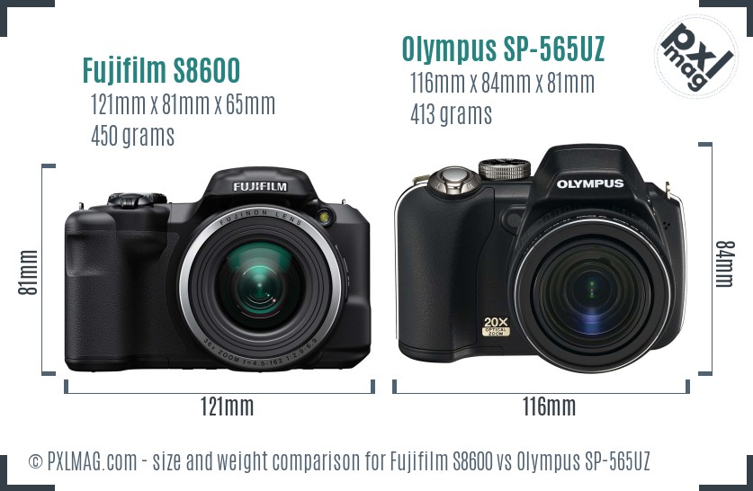 Fujifilm S8600 vs Olympus SP-565UZ size comparison