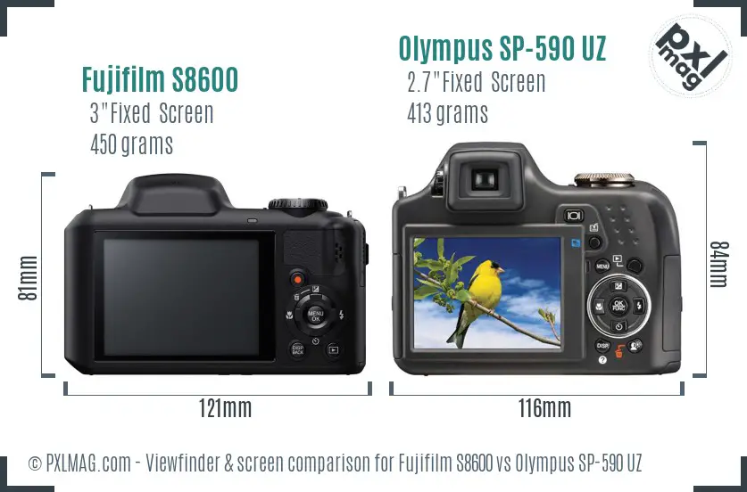 Fujifilm S8600 vs Olympus SP-590 UZ Screen and Viewfinder comparison