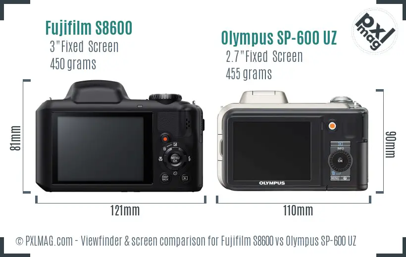 Fujifilm S8600 vs Olympus SP-600 UZ Screen and Viewfinder comparison