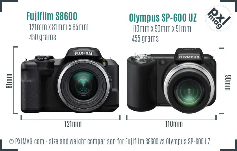 Fujifilm S8600 vs Olympus SP-600 UZ size comparison