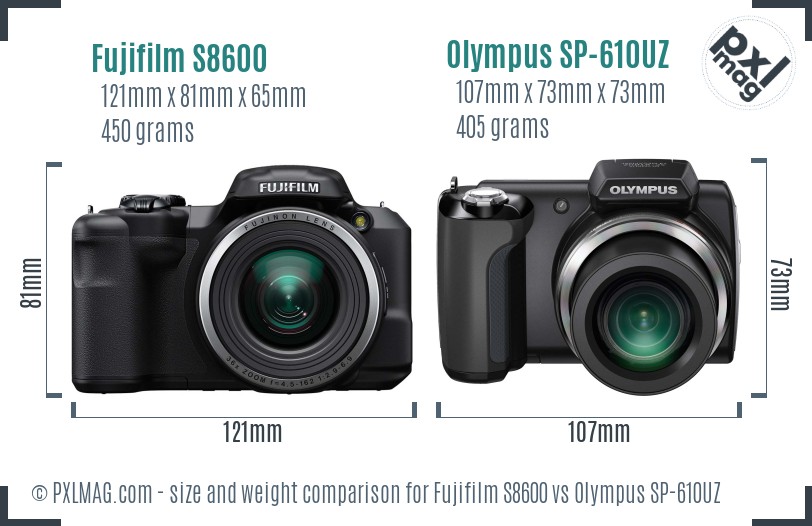 Fujifilm S8600 vs Olympus SP-610UZ size comparison