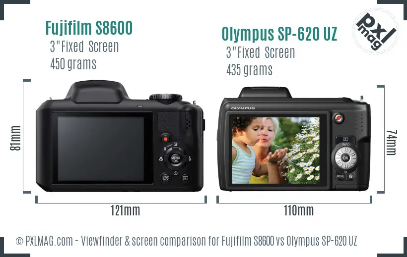 Fujifilm S8600 vs Olympus SP-620 UZ Screen and Viewfinder comparison