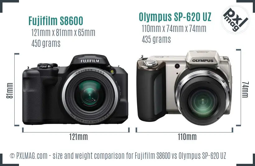 Fujifilm S8600 vs Olympus SP-620 UZ size comparison