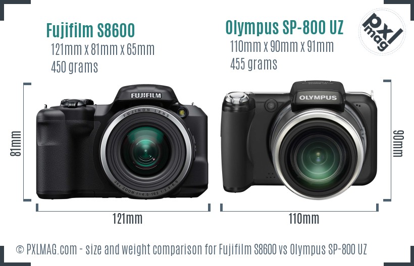 Fujifilm S8600 vs Olympus SP-800 UZ size comparison