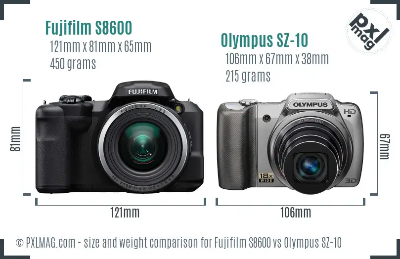 Fujifilm S8600 vs Olympus SZ-10 size comparison Fujifilm S8600 vs Olympus SZ-10 size comparison