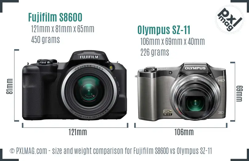 Fujifilm S8600 vs Olympus SZ-11 size comparison