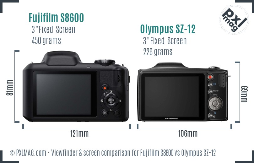 Fujifilm S8600 vs Olympus SZ-12 Screen and Viewfinder comparison
