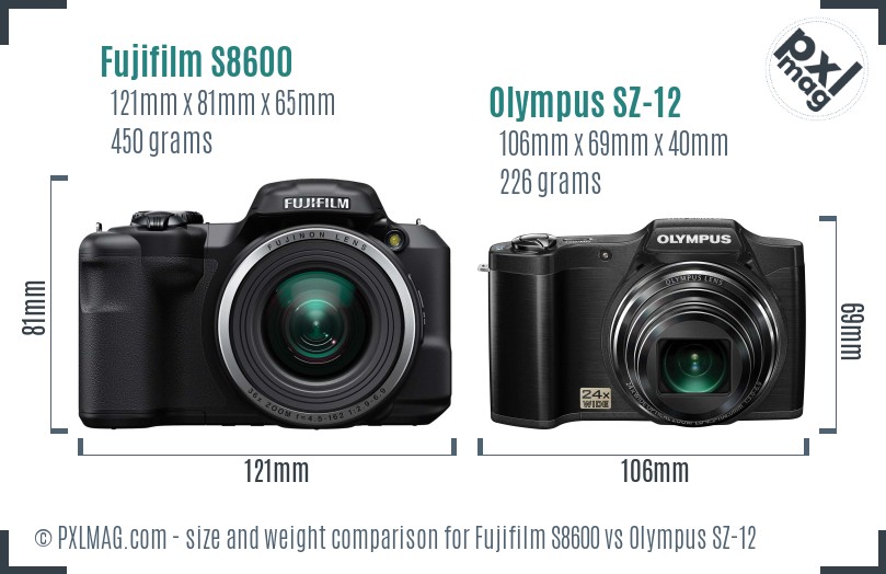 Fujifilm S8600 vs Olympus SZ-12 size comparison