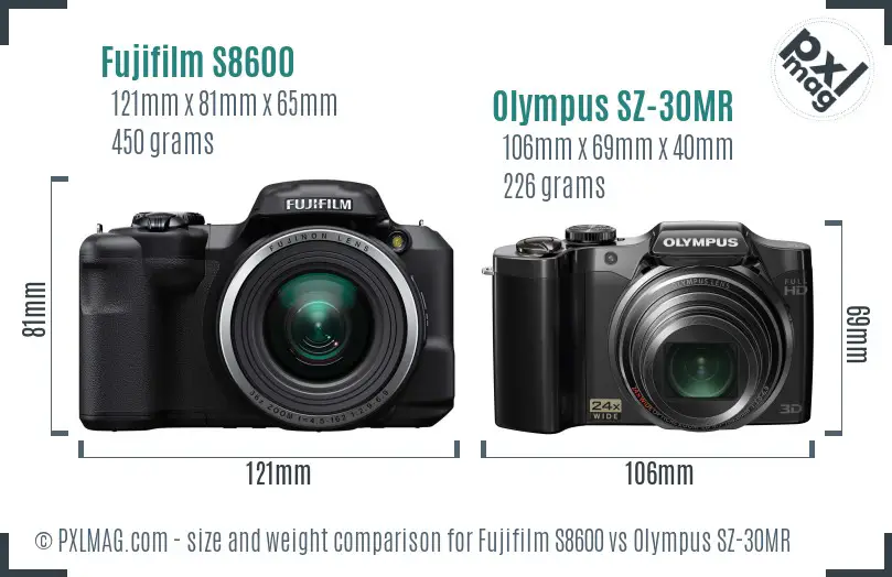 Fujifilm S8600 vs Olympus SZ-30MR size comparison