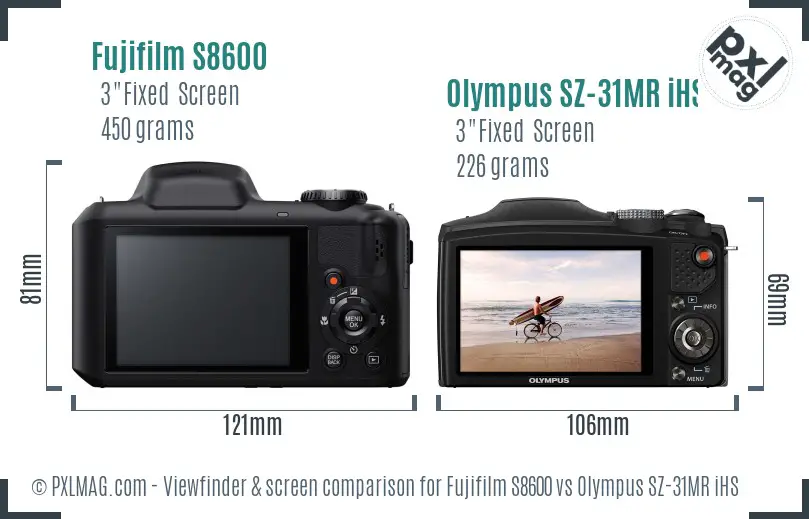 Fujifilm S8600 vs Olympus SZ-31MR iHS Screen and Viewfinder comparison