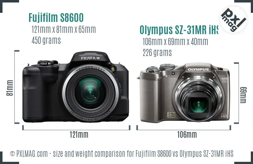 Fujifilm S8600 vs Olympus SZ-31MR iHS size comparison