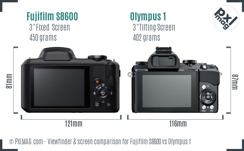 Fujifilm S8600 vs Olympus 1 Screen and Viewfinder comparison