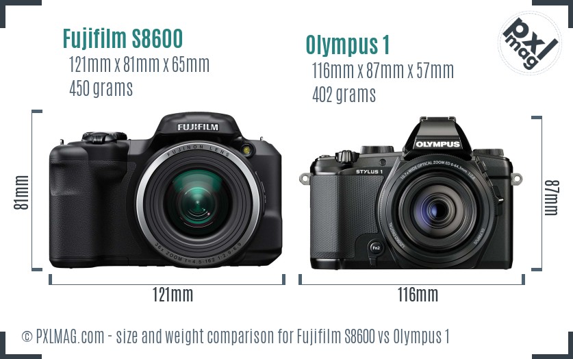 Fujifilm S8600 vs Olympus 1 size comparison