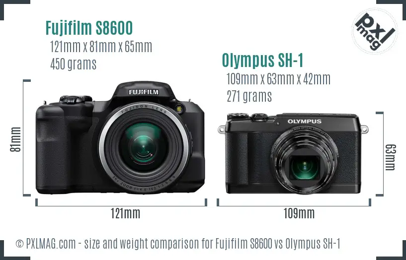 Fujifilm S8600 vs Olympus SH-1 size comparison Fujifilm S8600 vs Olympus SH-1 size comparison