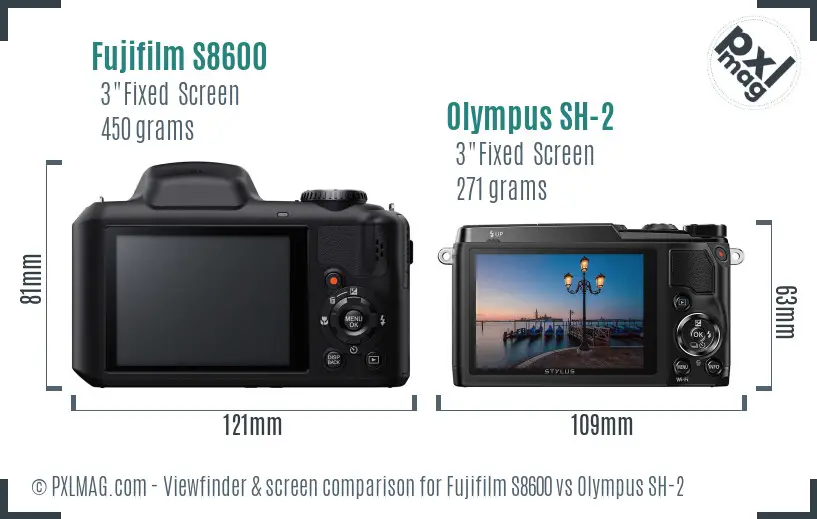 Fujifilm S8600 vs Olympus SH-2 Screen and Viewfinder comparison