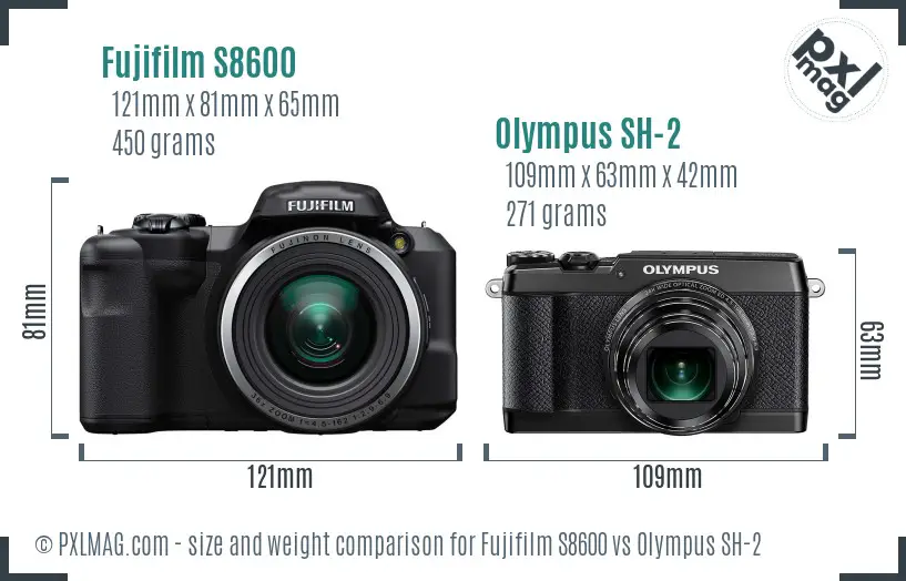 Fujifilm S8600 vs Olympus SH-2 size comparison