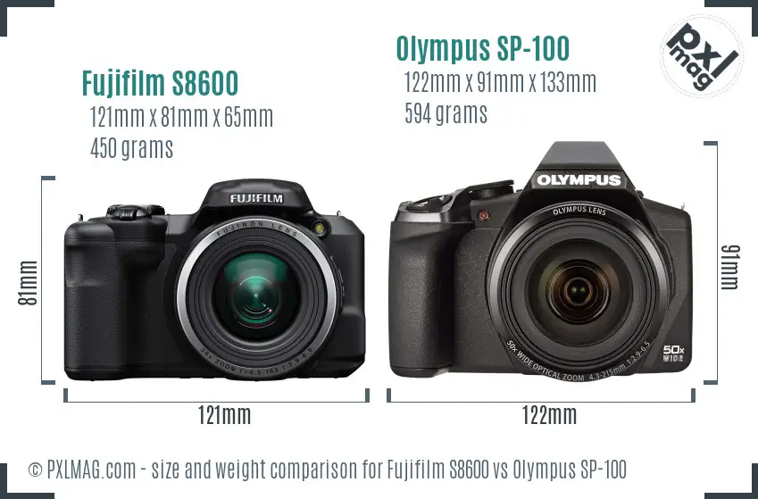 Fujifilm S8600 vs Olympus SP-100 size comparison