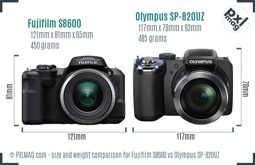 Fujifilm S8600 vs Olympus SP-820UZ size comparison