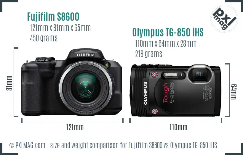 Fujifilm S8600 vs Olympus TG-850 iHS size comparison