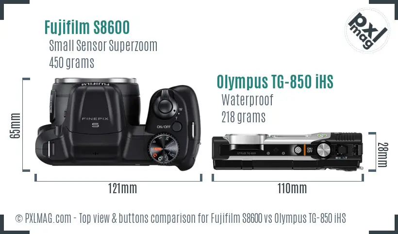 Fujifilm S8600 vs Olympus TG-850 iHS top view buttons comparison