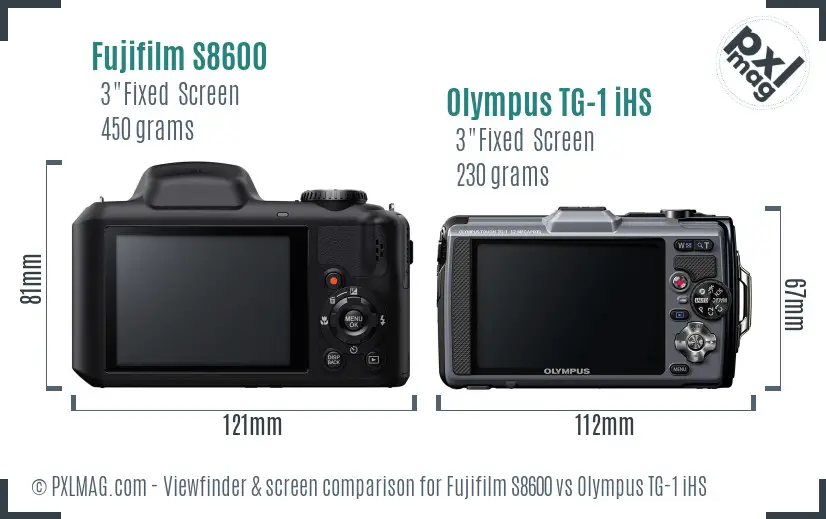 Fujifilm S8600 vs Olympus TG-1 iHS Screen and Viewfinder comparison
