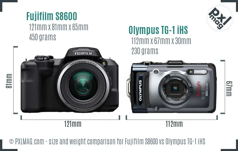 Fujifilm S8600 vs Olympus TG-1 iHS size comparison