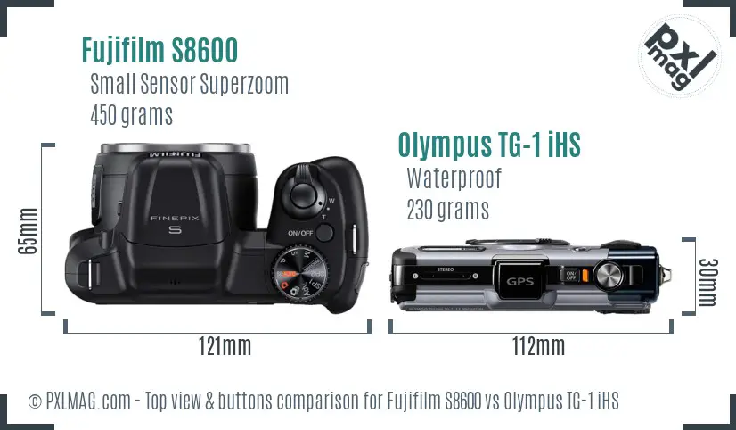 Fujifilm S8600 vs Olympus TG-1 iHS top view buttons comparison