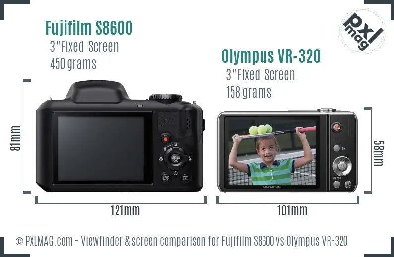 Fujifilm S8600 vs Olympus VR-320 Screen and Viewfinder comparison
