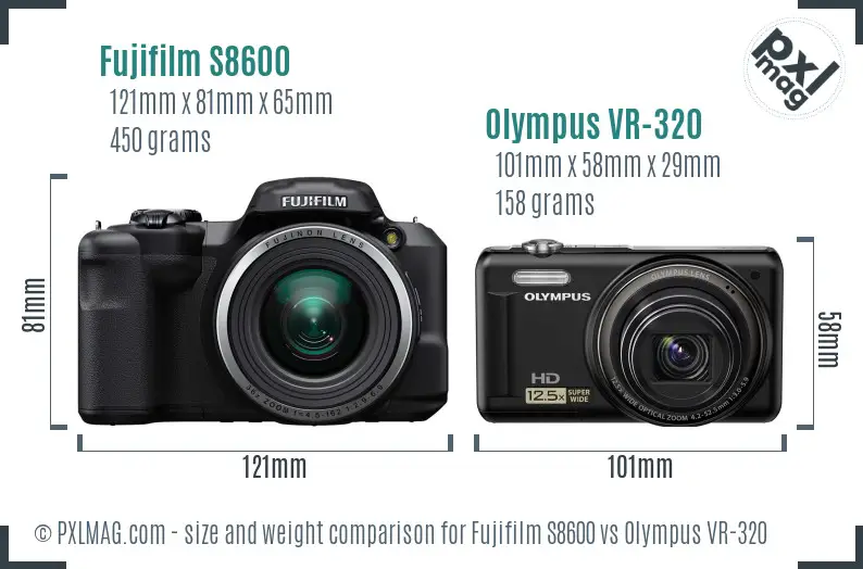 Fujifilm S8600 vs Olympus VR-320 size comparison
