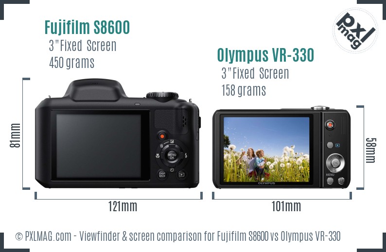 Fujifilm S8600 vs Olympus VR-330 Screen and Viewfinder comparison