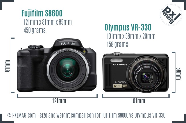 Fujifilm S8600 vs Olympus VR-330 size comparison