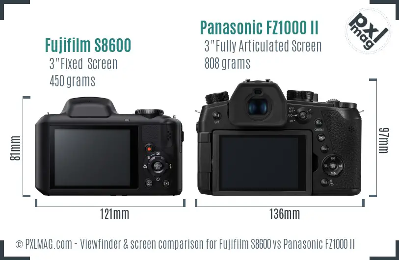 Fujifilm S8600 vs Panasonic FZ1000 II Screen and Viewfinder comparison