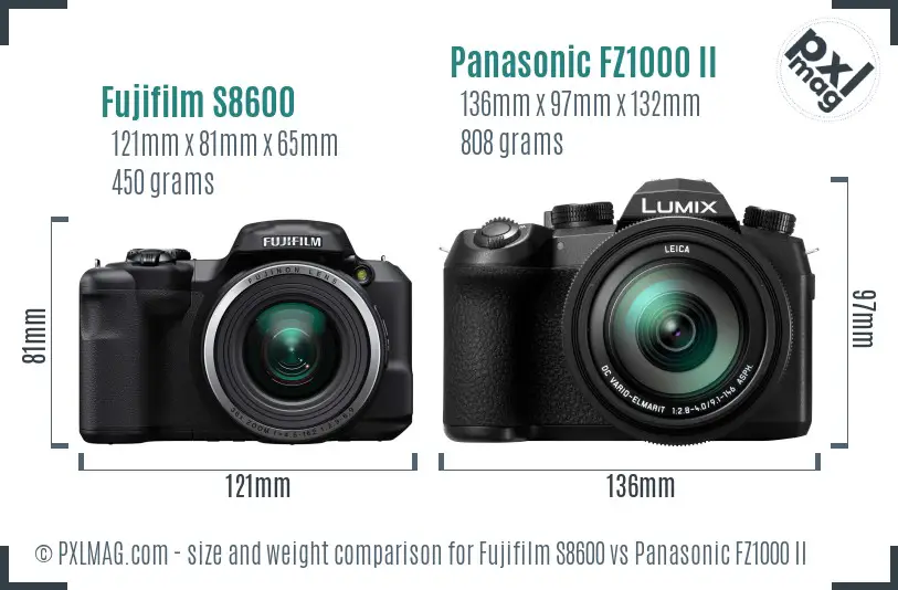 Fujifilm S8600 vs Panasonic FZ1000 II size comparison